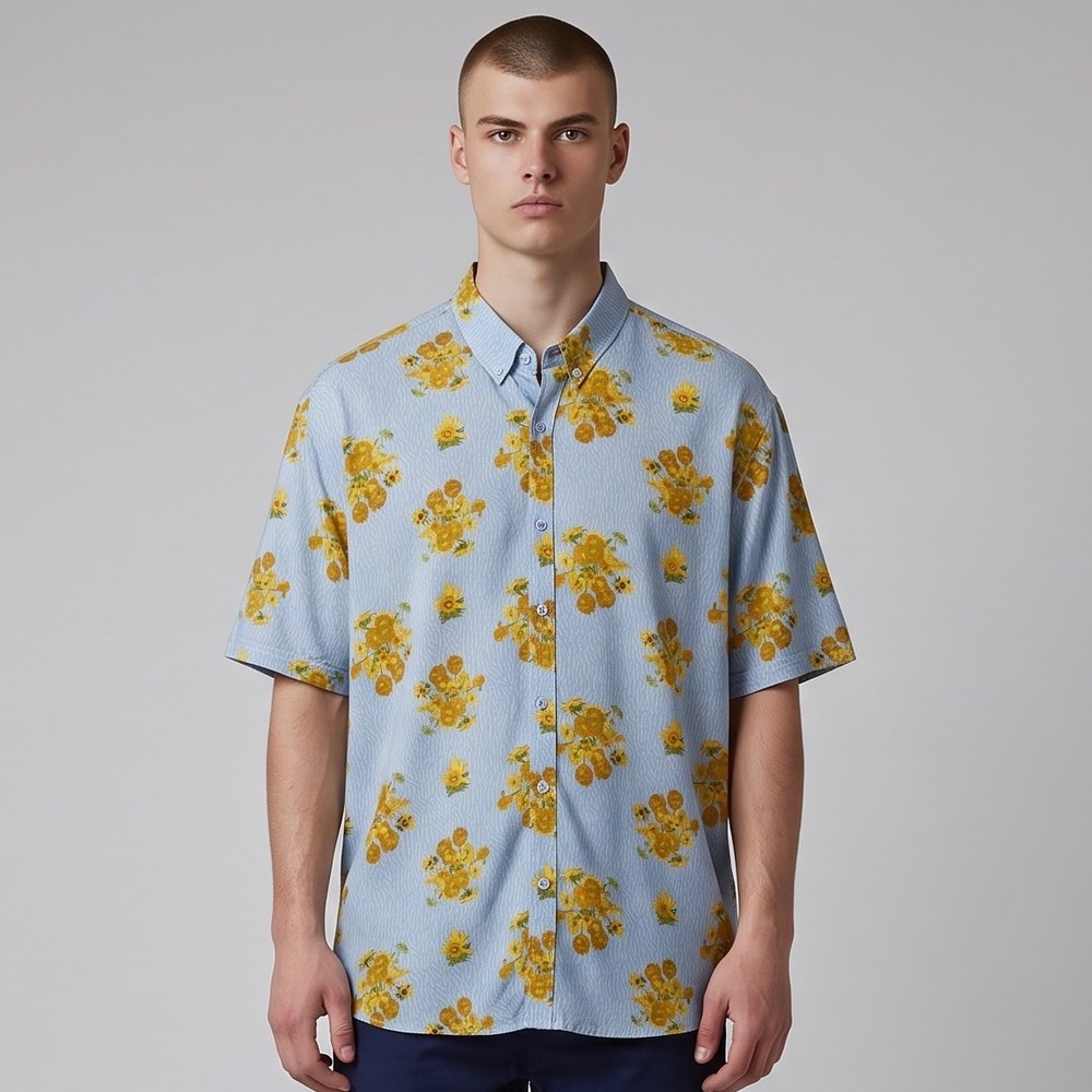 RSVLTS Van Gogh Museum Sunflowers Rayon Shirt Mens 4XL Short Sleeve Art Collab
